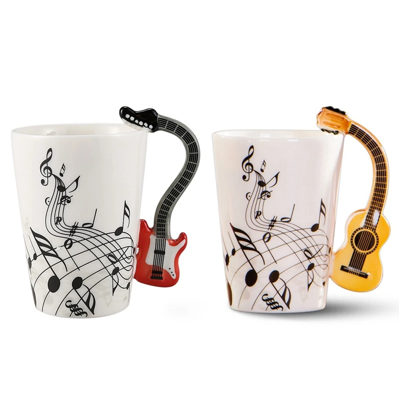 

Hot Guitar Handle Ceramic Cup Free Spectrum Coffee Milk Tea Cup Musical Instrument & Music Style Guitar Ceramic Mug Coffee Tea M