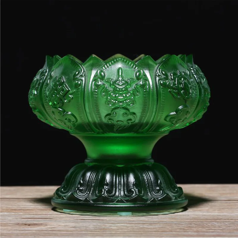 Glass three-dimensional lotus water supply cup butter lamp holder candle holder eight auspicious water purification cups