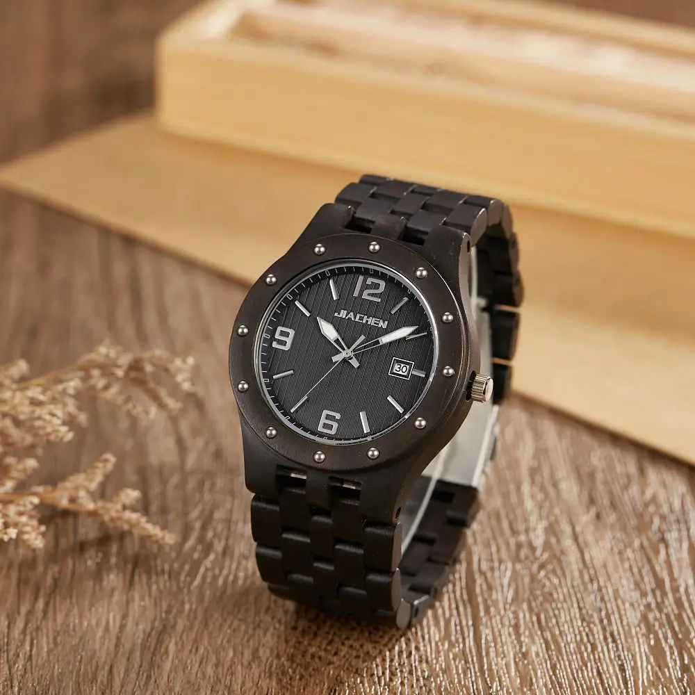 Marca de luxo Waterproof Wood Watch Homens Quartz Relógios De Madeira Banda Calendário Analógico Masculino Elegante Relógios de pulso relógio New 2023