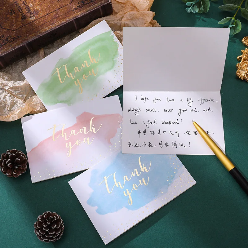 6Pcs/Set Thank You Card with Envelope Blank Folding Cards Birthday Wedding Party Greeting Card Note Message Blessing