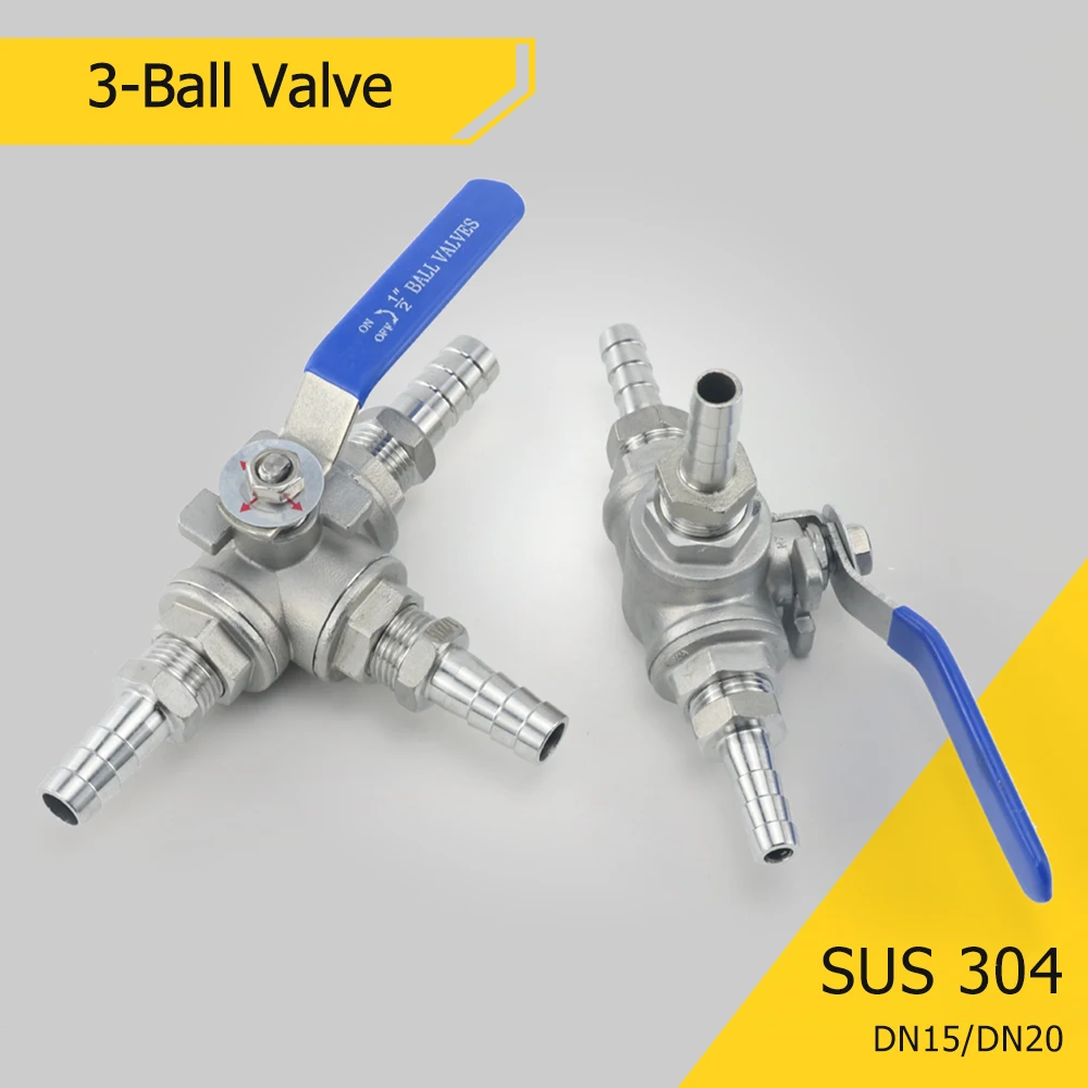 1/2 "3/4" króciec do węża ze stali nierdzewnej L/T-port 3-drogowy adapter złącza zaworu kulowego do wody olej gaz 8/10/12/14/16/20mm