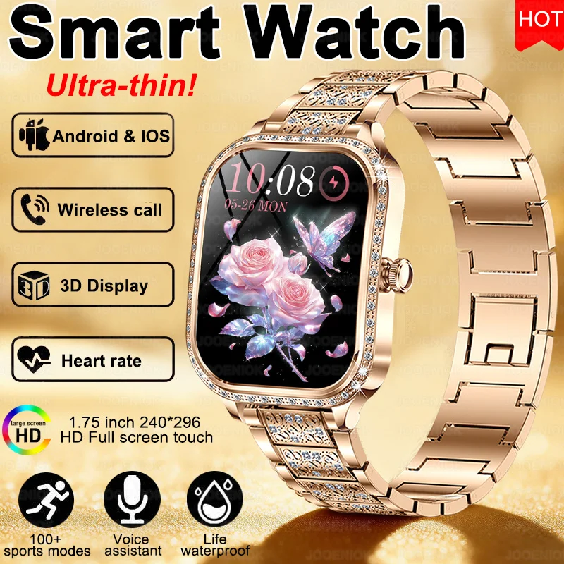 2026 New Luxury Smart Watch Women 1.75" HD Display Heart Rate Sports Fitness IP68 Waterproof BT Call Smartwatches For Lady Gift 1