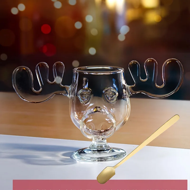 Christmas Glass Cup Antler Santa Claus Reindeer Body Mugs
