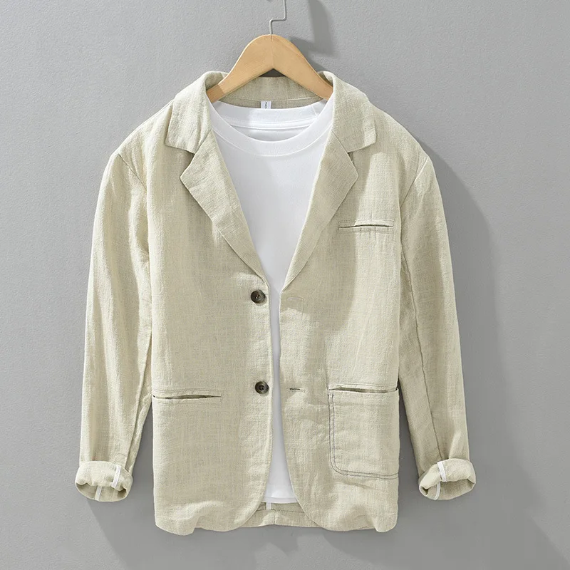 70% Linen 30% Cotton Anti-wrinkle Blazers Vintage Japan Style Spring Autumn Fall Casual Business Thin Coats 24SS Y2k Youth Male 6