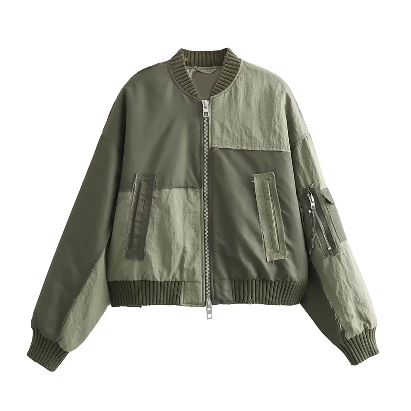 

TRAF 2023 Women's Jacket Fashion Patchwork Bomber Jackets For Women Coat Autumn With Pockets Long Sleeve New in Outerwears