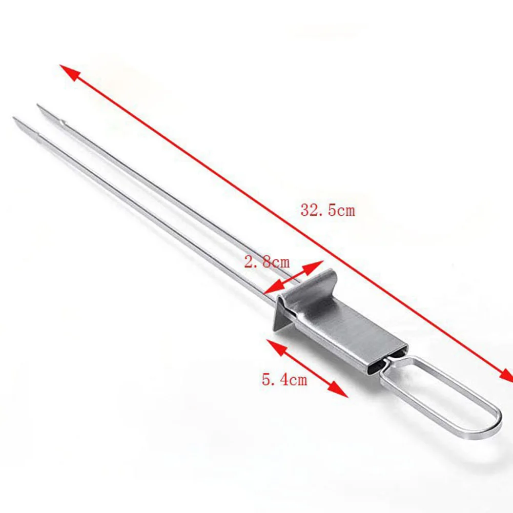 Barbecue Skewers, BBQ Grilling Accessories 6 Pcs Stainless Steel BBQ Skewers BBQ Skewers Push Bar 32.5cm Long Double Pronged For Charcoal Electric Grills Barbecue Tools