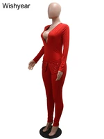 New Full Sleeve V-neck Skinny Pencil Pants Women Jumpsuits Rhinestone Birthday Rompers One Piece Night Club Evening Outfits 2025 - Image 4