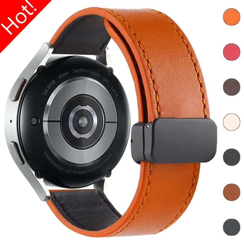 

Ремешок кожаный для Samsung Galaxy Watch 6/5/4 44 мм 40 мм 5Pro 45 мм 6, классический браслет с магнитной застежкой для Huawei Watch 3 GT2 42 мм, 20 мм