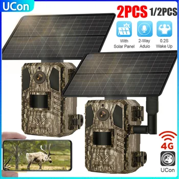 1/2PCS UCon 4G Cellular Trail Camera 2K Solar Hunting Camera Wildlife Security Camera Motion Activated 0.2s Trigger Night Vision 1