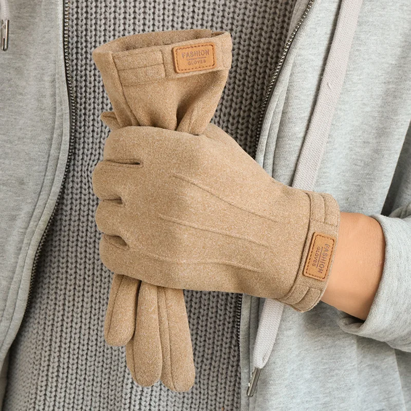 Winter Man Keep Warm Touch Screen Fashion Simple Windproof Gloves Plus Fleece Thickened Cycling Driving Outdoor Sports