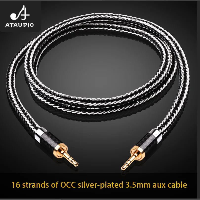 ATAUDIO HiFi AUX Cable 3.5mm Audio Speaker Cable 3.5 jack For Guitar OCC Silver-plated Braided Wire Car Headphone Cable