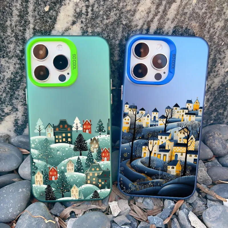 Nacht Schnee Berg Wald Landschaft gemalt Handy hülle für iPhone 15 14 Pro Max Plus 13 Mini 12 Pro Max 11 stoß feste Laser abdeckung – Detail 10