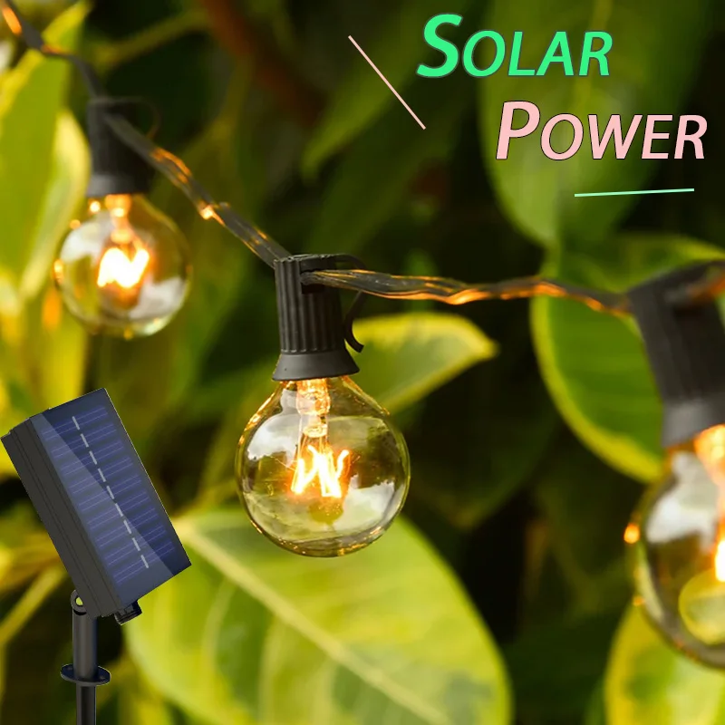 Solar Power Globe Light G40 LED 10/20/40 Bulbs Outdoor Garden Patio Waterproof IP44 Decoration For Wedding Camp Lighting String usb 8 modes remote led string lights fairy light outdoor for patio garden home christmas tree wedding decoration 5 10 20 30m