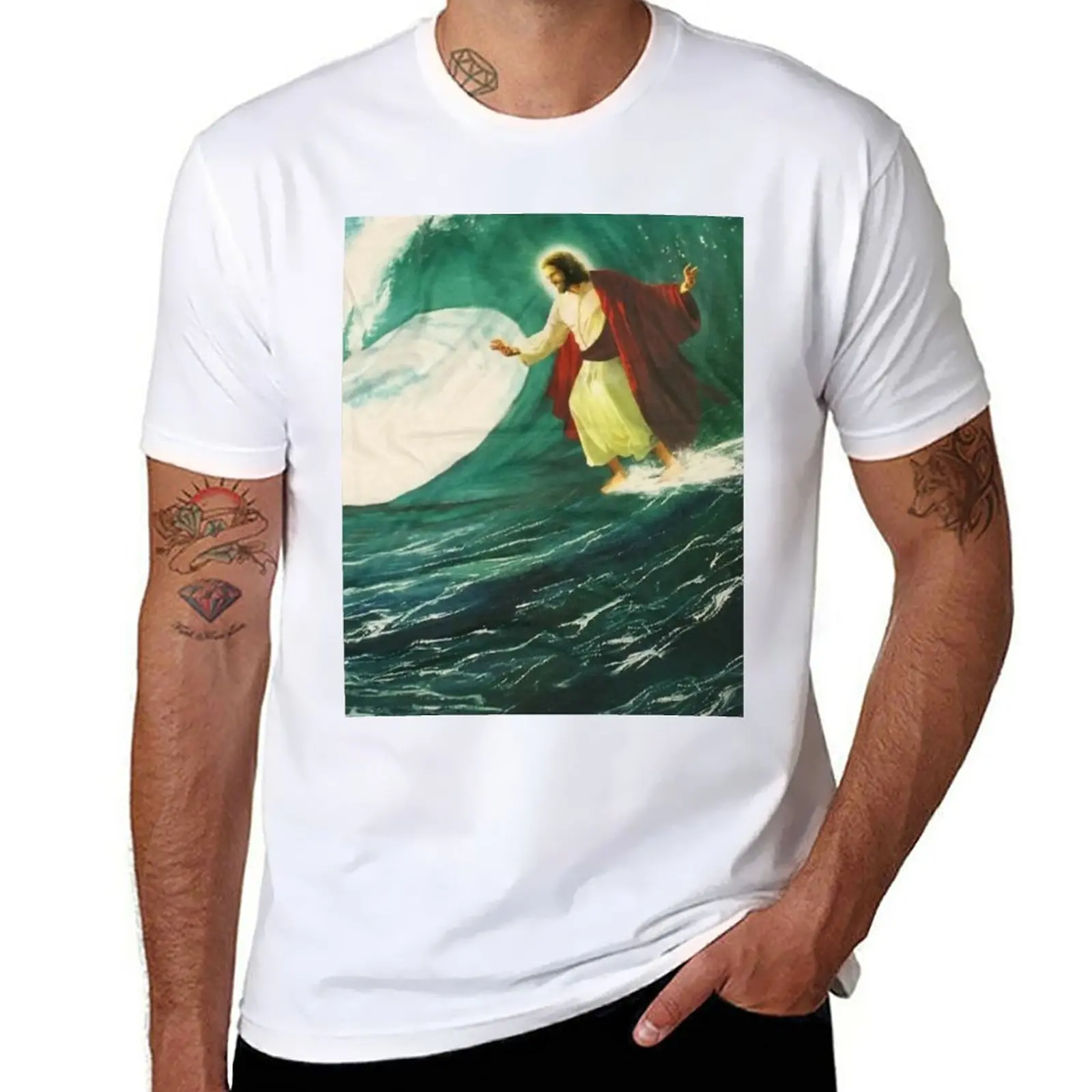 

New Surfing Jesus T-Shirt anime clothes T-shirt for a boy funny t shirts for men