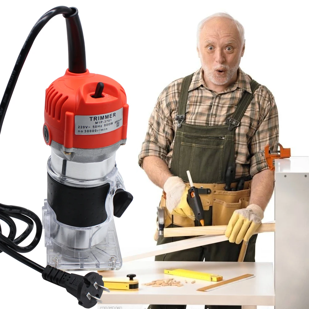 Woodworking Tools Wood Router Electric Wood Laminator Router 800w 1/4'' Mini Handheld Wood Trimmer for Trimming Grooving and Drilling 110v/220v 30000RPM