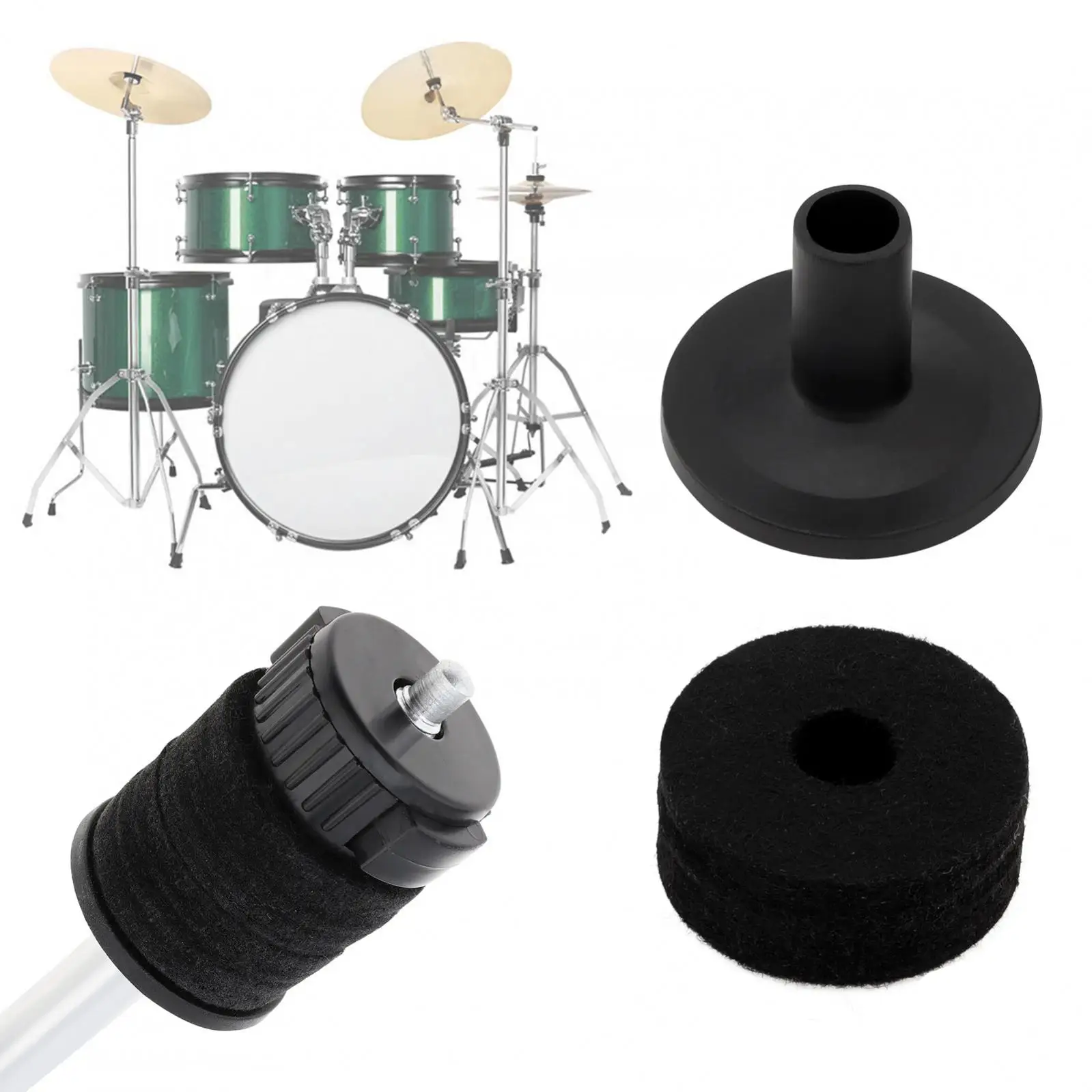 10 sets Standard Size Cymbal Stand Sleeves and Felt, Black Cymbals Stand Felt Pads Replacements Accessories