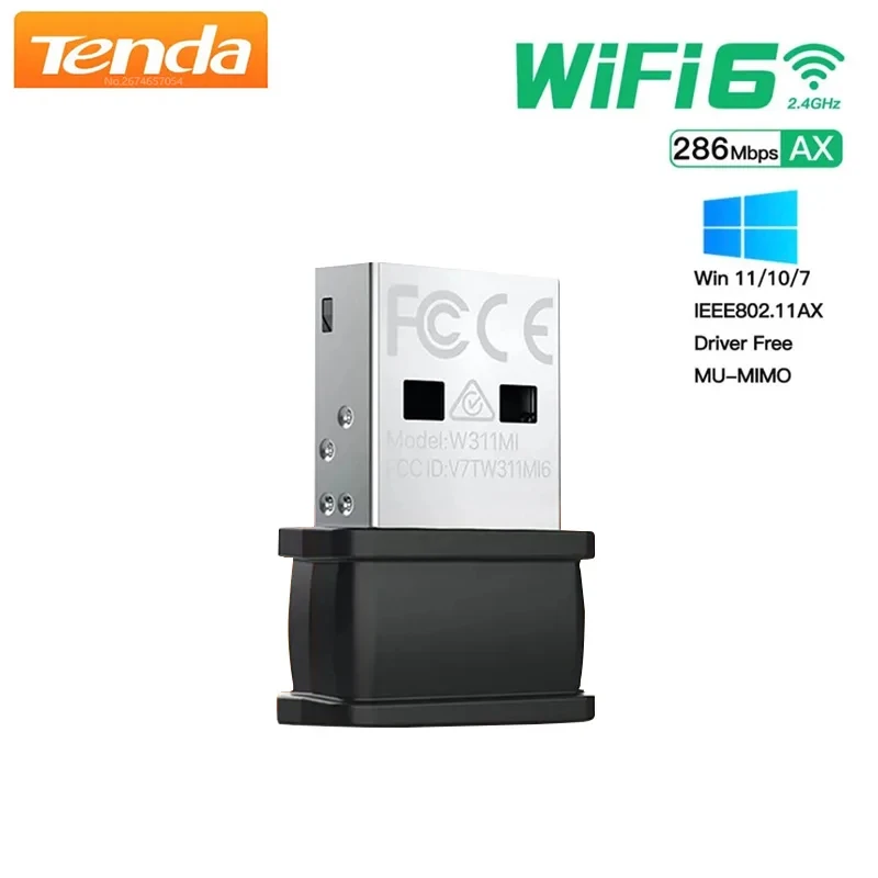 Мини USB-адаптер Tenda W311MI AX300, Wi-Fi, 6 Lan, 802.11ax, 2,4 ГГц
