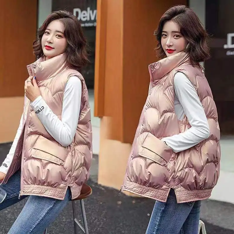 

Fashionable Waistcoat Female Korean Version of the New 2023 Autumn Winter Wearing Vests Bright Face Down Cotton Vest Jacket Lady