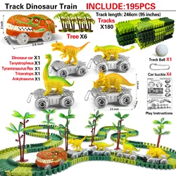 Magic Climbing Dinosaur Electric Car Track Set with Flexible Race Tracks and Flashing Lights - High Quality Toy (Track Set195)