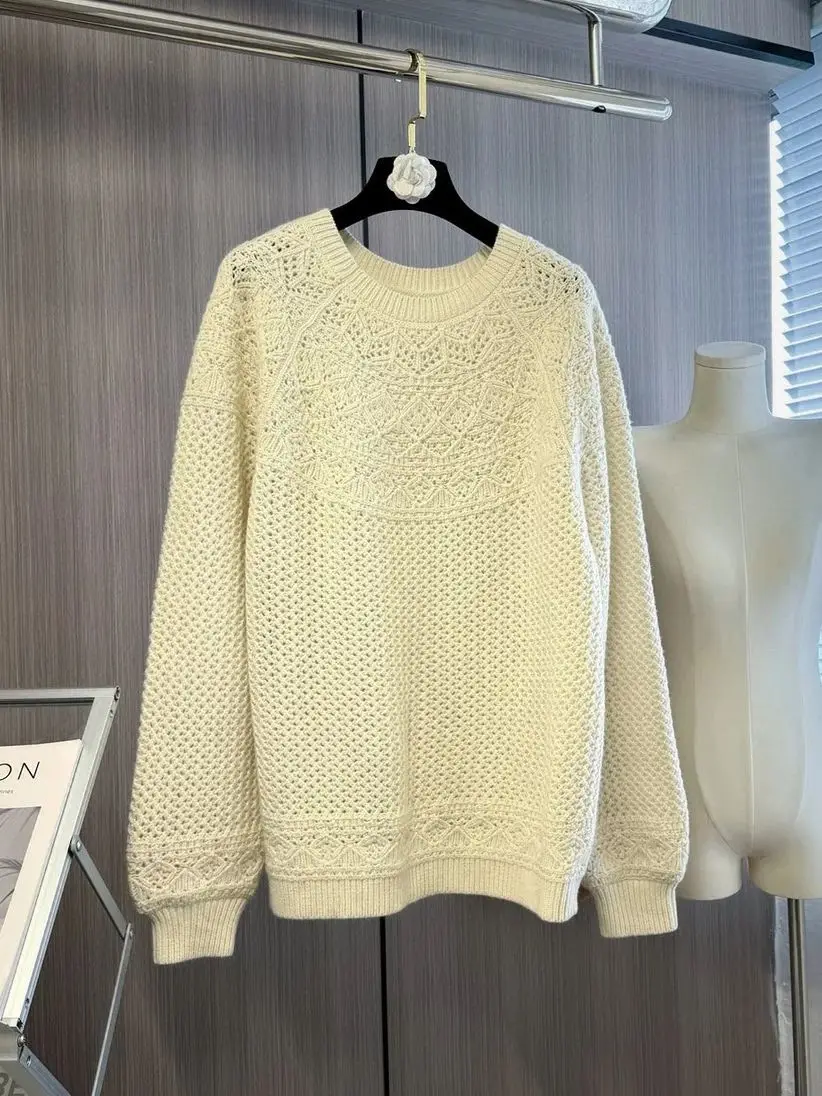 

New L*P Women's Pullover Sweater Ivory White Wool Knitted Sweater Regular Slim Fit Female Clothing Top's