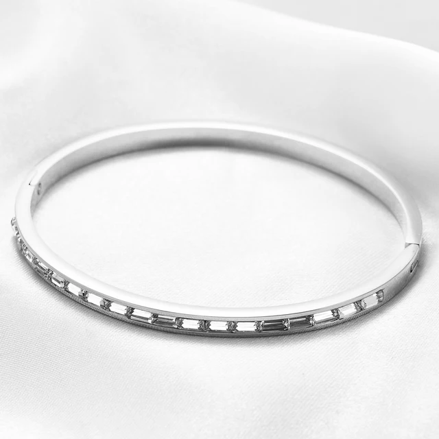 Fashion 4mm Open Stainless Steel Bracelet for Women Simple Luxury Zircon Bracelets Trendy Jewelry Girl Gifts Waterproof 5