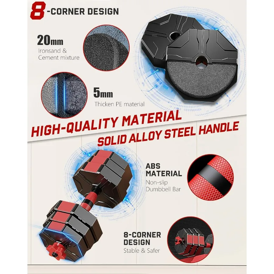 4-in-1 Adjustable Dumbbell Set – Octagonal Anti-Roll Design, Non-Slip Grip, Versatile Weights with Barbell, Kettlebell, Push-Up