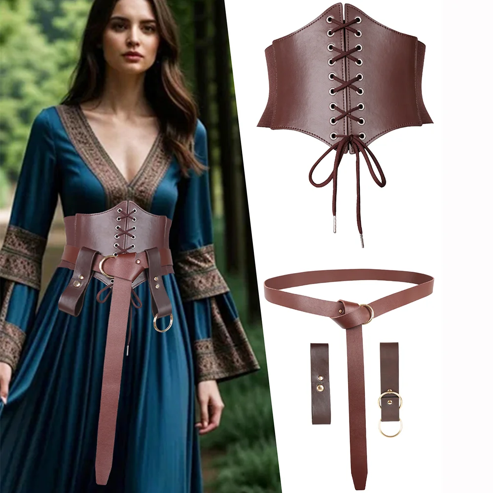 4 stücke braune Wikinger Hüftgurte luxuriöse geprägte PU-Leder zeitlose Vintage-Stil modische Accessoires für Damen röcke