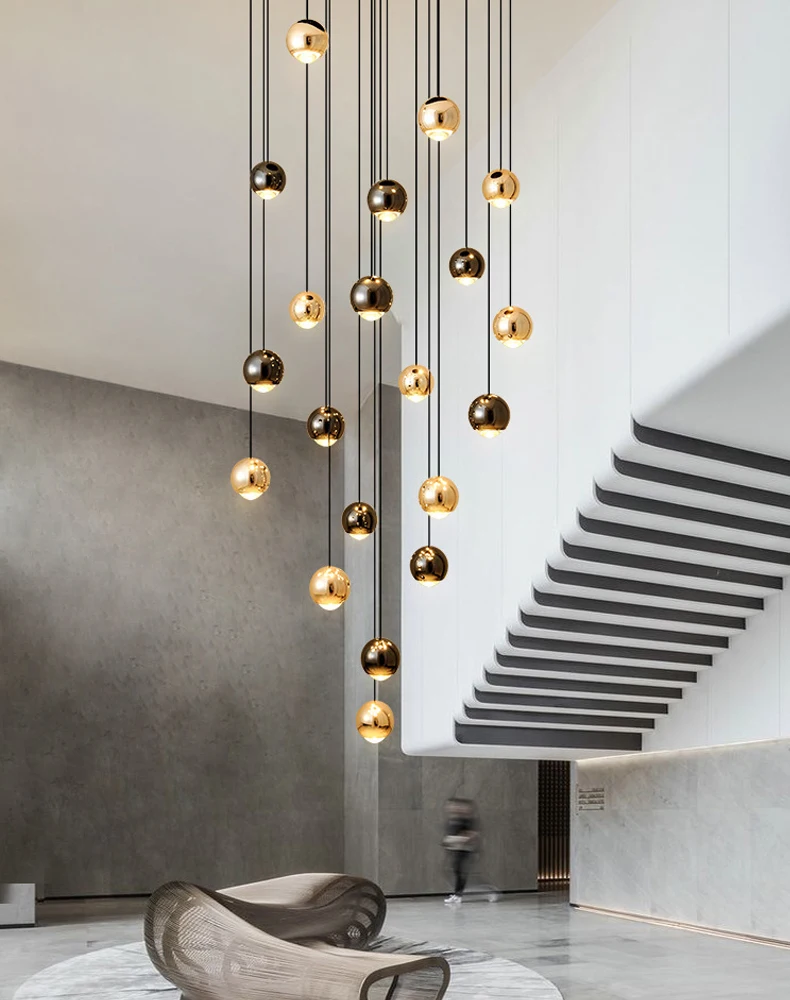 

Nordic Modern Minimalist LOFT Apartments Villas Staircases Golden Chandeliers Duplex Buildings Open Living Rooms Ball Chandelier