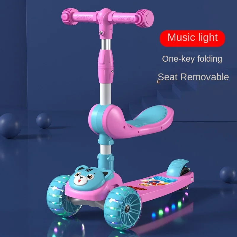 Cooya Clearance Special Favorable Kids Scooters 3-6-8-12 Years Old Can Ride 3-in-1 Folding Yo-yo Girls Boys Baby Scooters