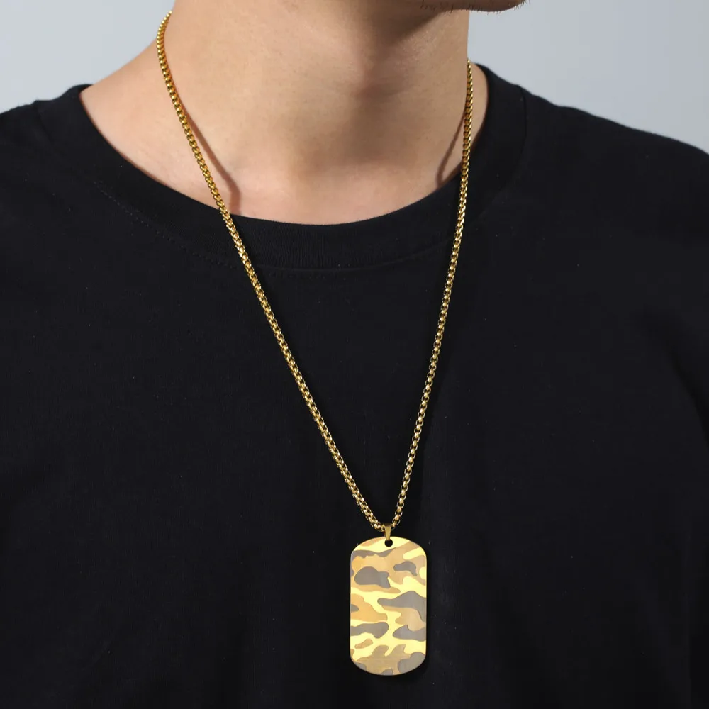 Camouflage Military Dog Tag Necklace - Stainless Steel Hip Hop Jewelry for Men