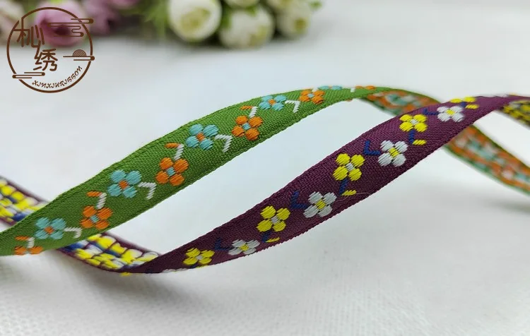 1cm 5 Yards Ethnic Floral Jacquard Ribbon Embroidery Lace Trim Wedding DIY Clothes Bag Shoes Accessories