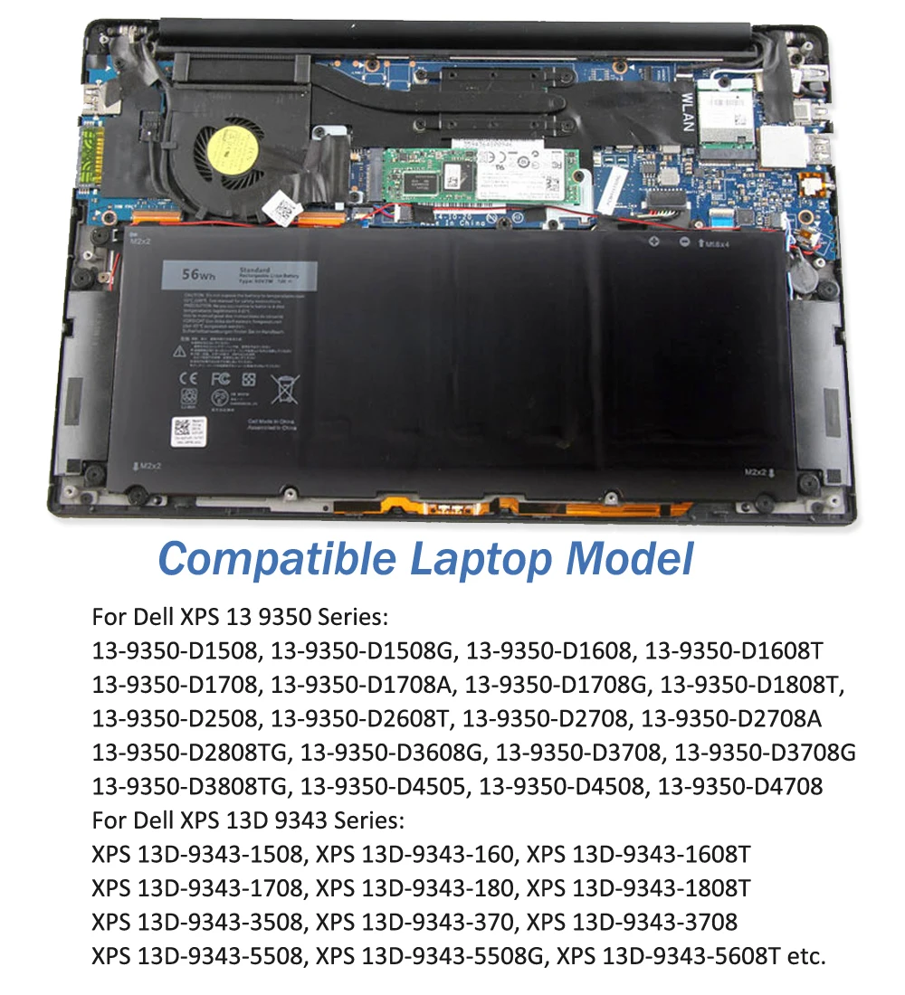 Etesbay-bateria do Portátil para Dell Dell Xps 13 9343 Xps13 9350 13d-9343 P54g 0n7t6 5k9cp Rwt1r 0drrp 56wh 90v7w Jhxpy Jd25g 090v7w - Imagem 4