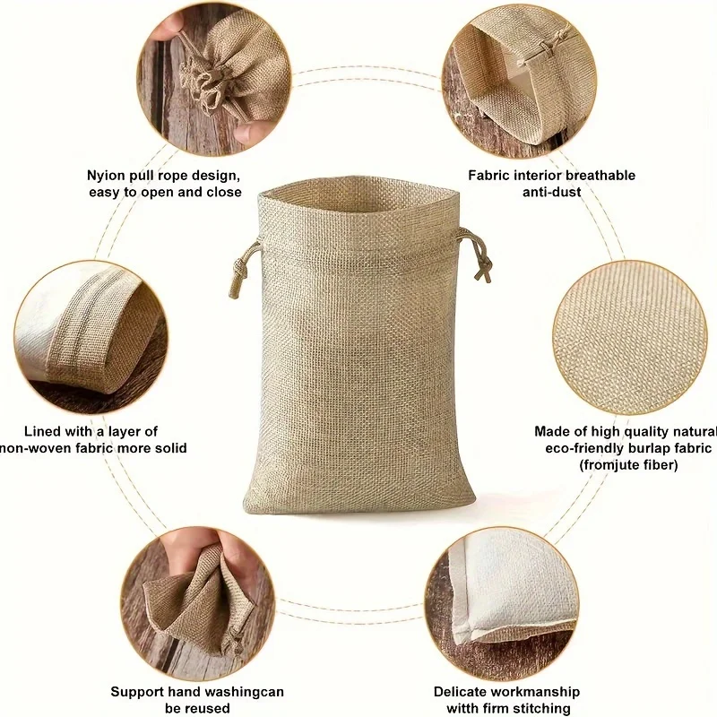 21pcs Linen Bundle Pocket, Wedding Party Gift Bag, Christmas Jewelry Bag, DIY Linen Bag Set, with Drawstring and Label