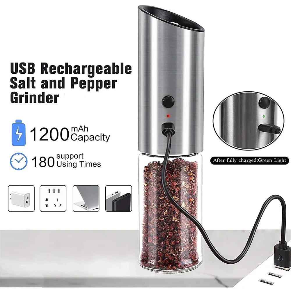 Salt and Pepper Grinder Electric Salt and Pepper Grinder Set USB Rechargeable Eletric Pepper Mill Shakers Automatic Spice Steel Machine Kitchen Tool electric grinder pepper grinder