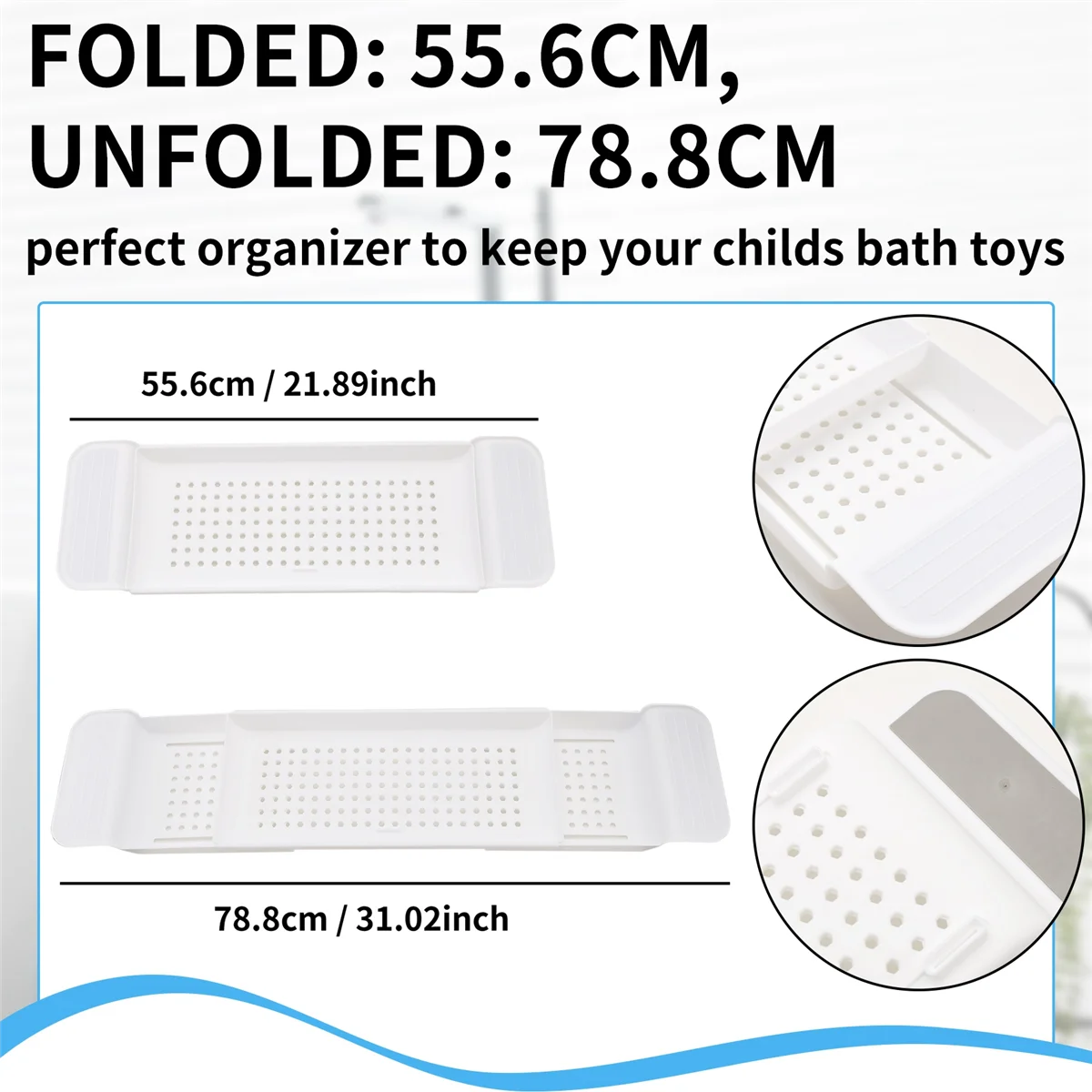 BIFI-Retractable Bathtub Storage Rack Bath Tray Shelf Tub Bathroom Tools Towel Storage Shelf Kitchen Sink Drain Holder White