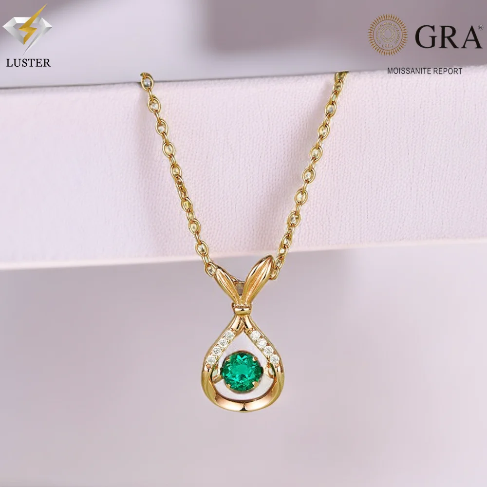 

LUSTER D Cultivate emerald-green Pendant Original s925 Sterling Silver Plated 18k White Gold with GRA Pendant for Women Man