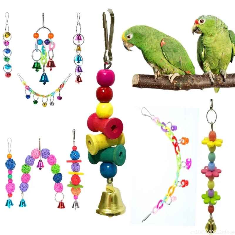 Bird Cage Toys for Parrots Birds Swing Reliable Chewable Bite Bridge Wooden Beads Shape Parrot Toy Bird Toys