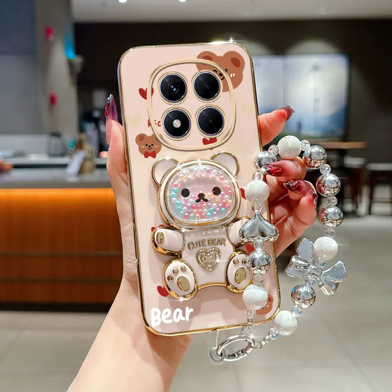 Pearl Strap Lanyard Love Bear Phone Holder Case Cover