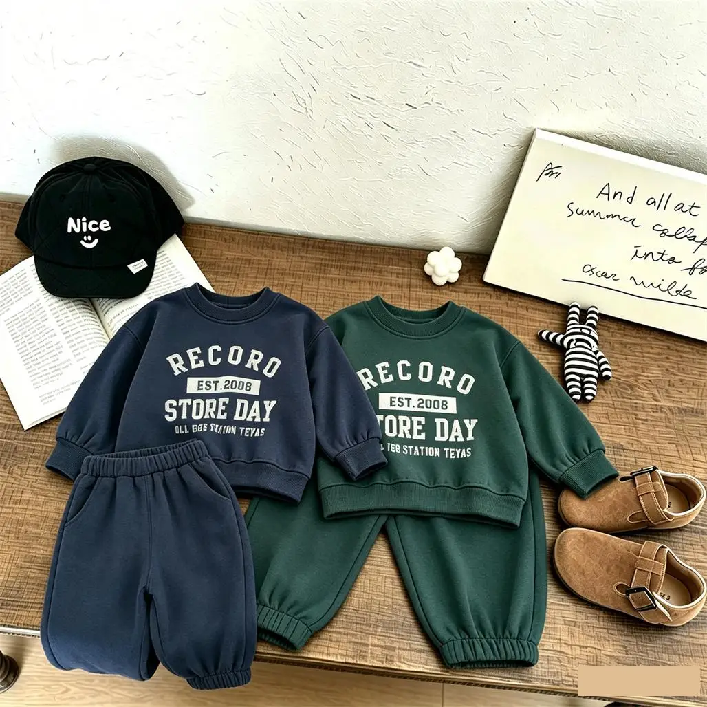 Abbigliamento Casual per Bambini, Completi a Maniche Lunghe, Nuovi Outfit Moda Primavera-Autunno, Set Semplice con Maglione a Collo Tondo e Pantaloni per Bambini - immagine 4