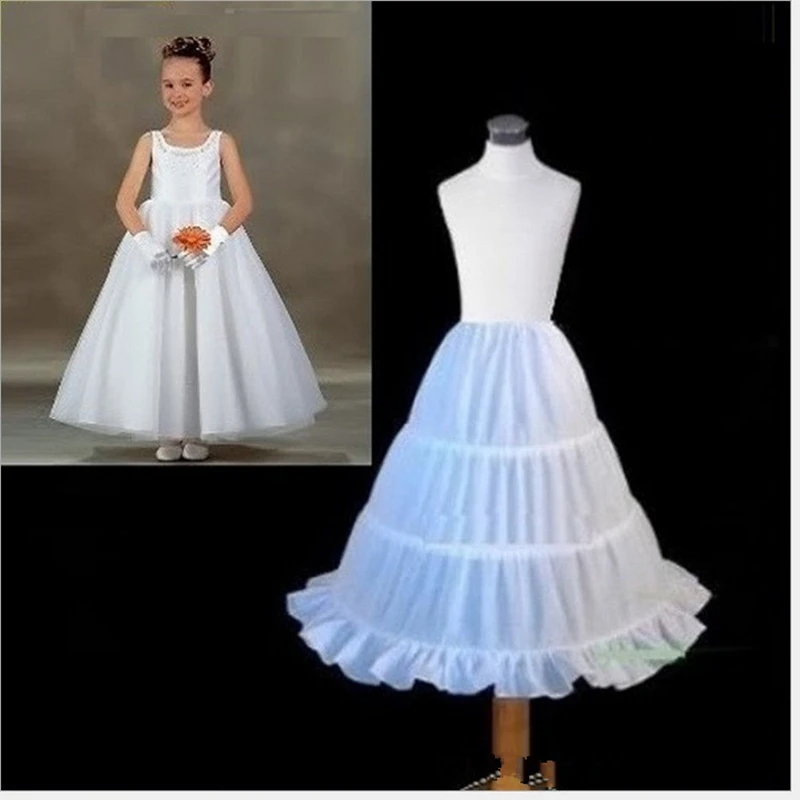 Children Ball Gown Petticoat Dress 3 Hoops For Flower Girls Dresses White Adjustable Drawstring Waist Underskirt