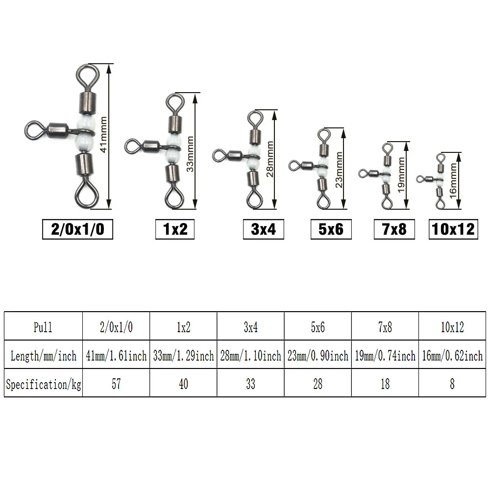 25Pcs Stainless Steel T-Turn 3 Way Fishing Connector Rolling Swivel Fishing Tackle Connector Luminous beads attract fish MNFT