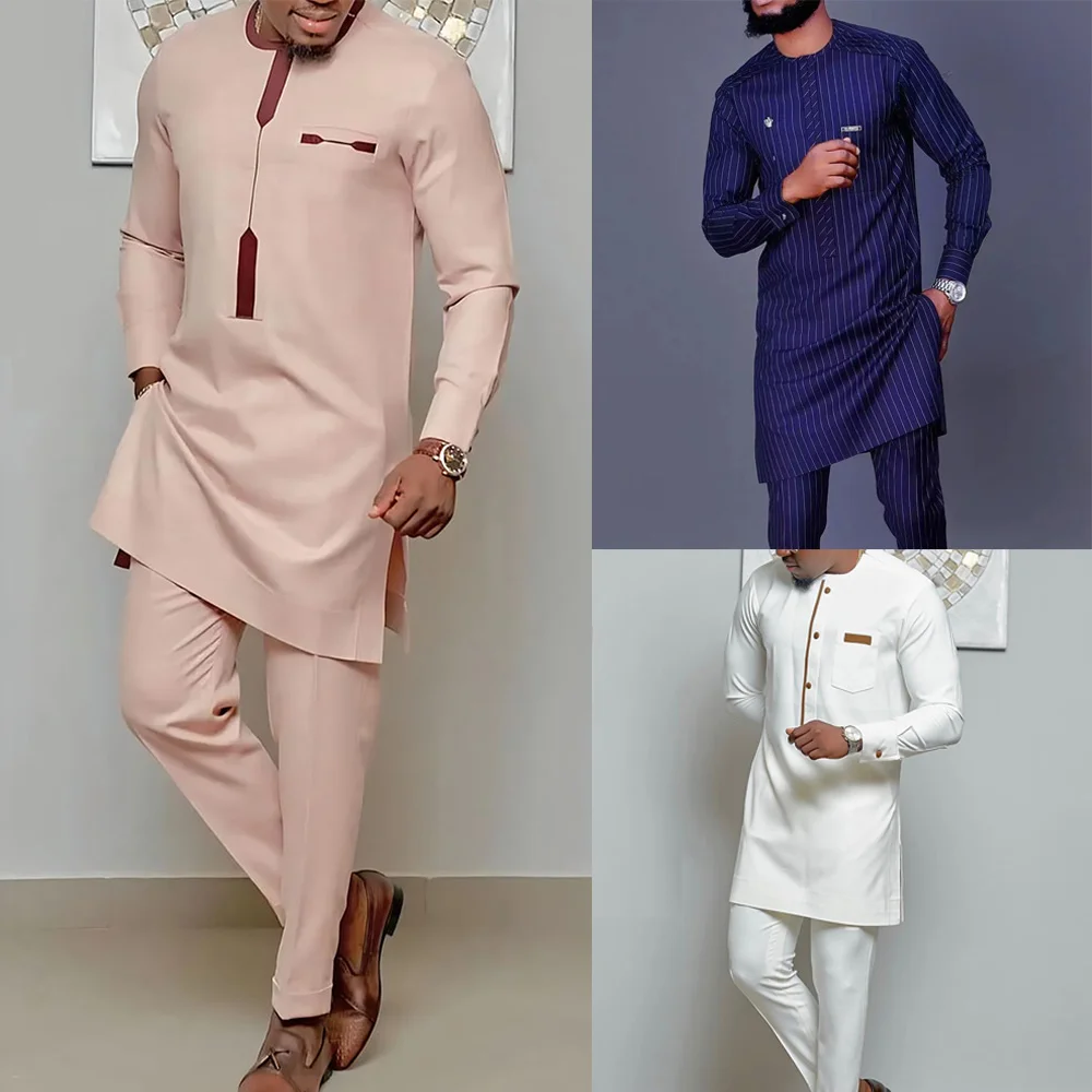 

Kaftan Nigerian Men Traditional Outfits Shirts Pants 2 Piece Set Luxury Elegant Clothing High Quality Africa Clothes