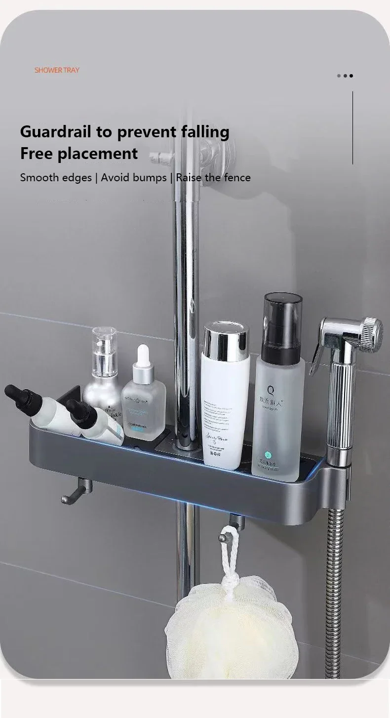 Description Picture 5 of itemHousehold lifting rack, shower storage rack, bathroom perforated shower rod tray