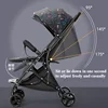 One Click Folding Baby Stroller Can Sit & Lying Foldable Portable Lightweight Baby Strolling Cart Large Space Adjustable Backset 3