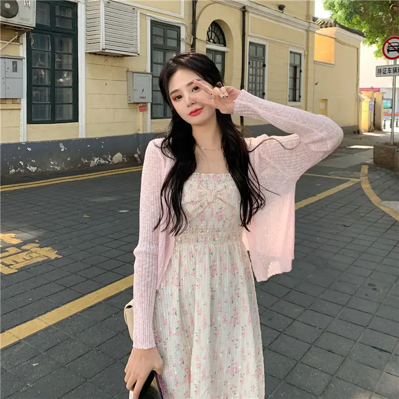 Dresses Women Puff Sleeve Soft Pink Cute Party Summer Tunic A-LINE Fashion Female Floral Vintage Elegant Princess St