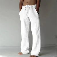 Men's Cotton Linen Long Pants Summer Solid Color Breathable Linen Trousers Male Casual Elastic Waist Casual Pants Harajuku Trous 1