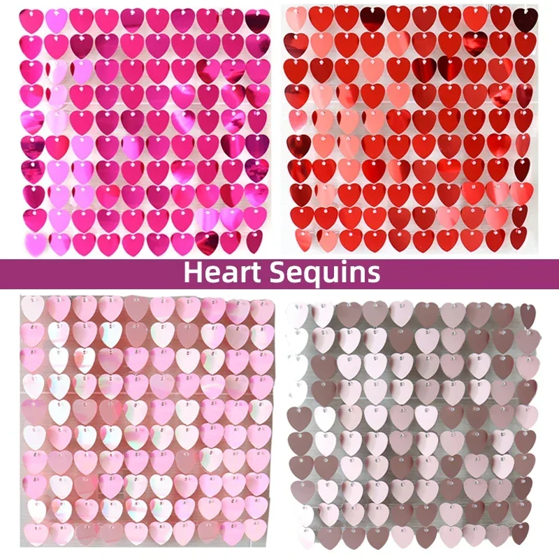

Heart-shaped Shimmer Sequin Wall Panel with Clear Grid Panel Sequin Bar Mitzvah Wedding Party Photo Booth Decoration