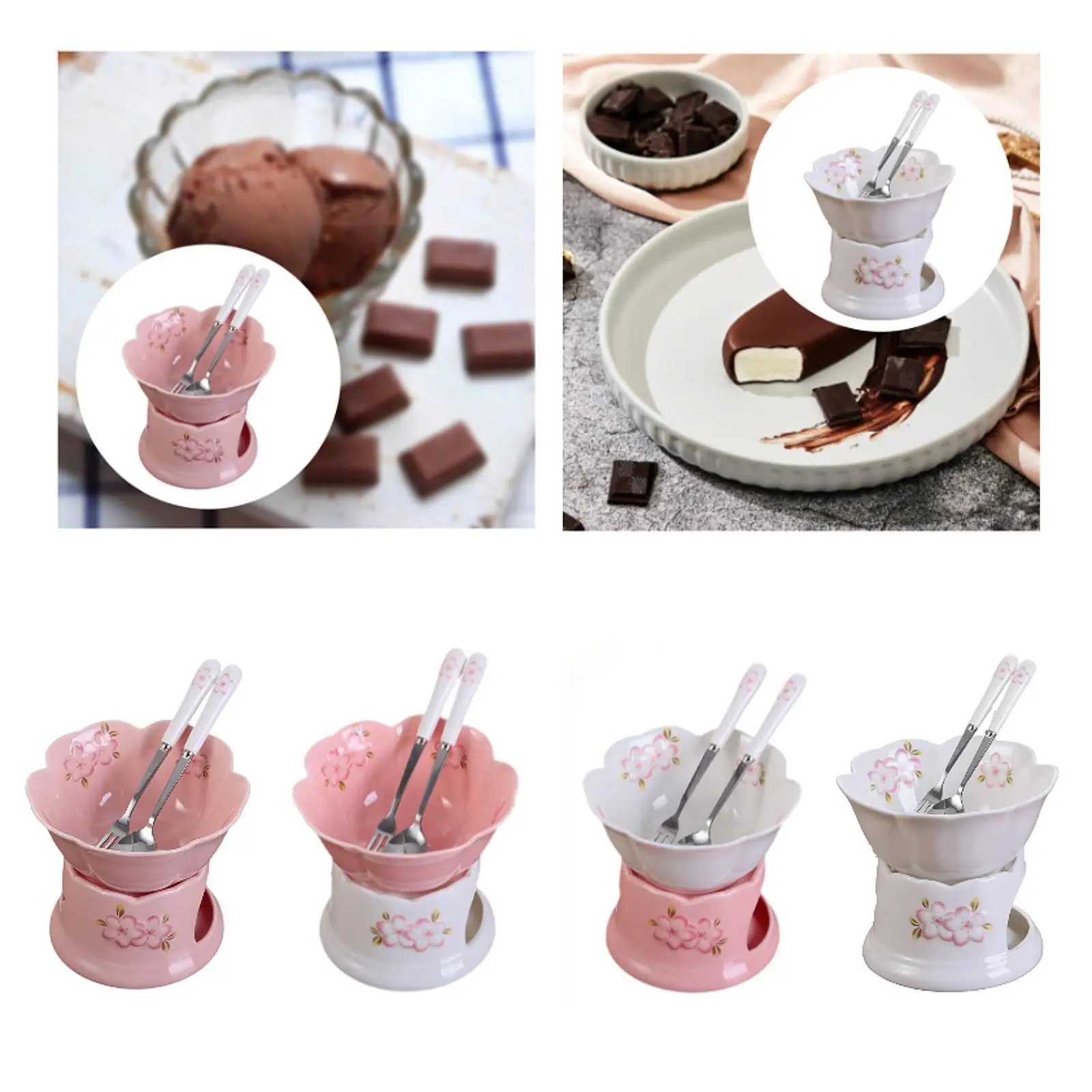 Chocolate Fondue Pot Porcelain Melting Pot Cheese Melting 300ml Chocolate Melter