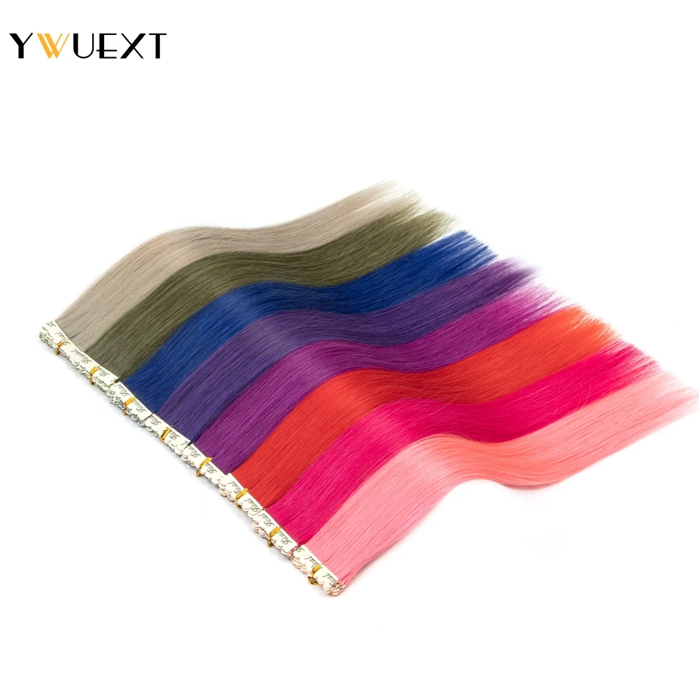 YWUEXT Highlight Red Human Hair Tape In Extensions 12" 16" 20" 24&ldquo; Natural Straight Machine Remy Tape In Hair On Glue Adhesive