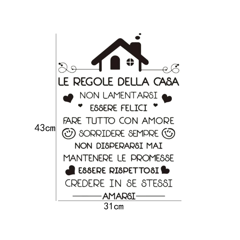 Italian House Rules Wall Decal Living Room Bedroom Love Believe Laugh Inspirational Quote Wall Sticker Kitchen Decor Vinyl